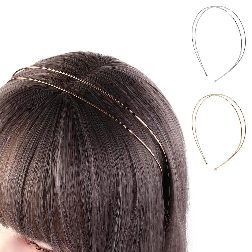 

All-match Alloy Double Root Hair Bands Silver Thin Retro Gold Head Hoop Waterproof DIY Metal Hair Hoop Wedding