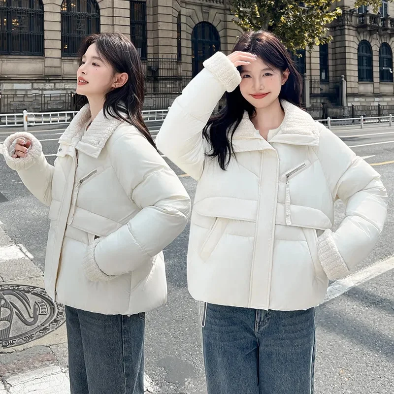 2024 New Women\'s Jacket Trendy Cotton Coat Loose Cropped Puffer Jacket Chic Padded Jacket Korean Style Winter Parkas Fashion Out