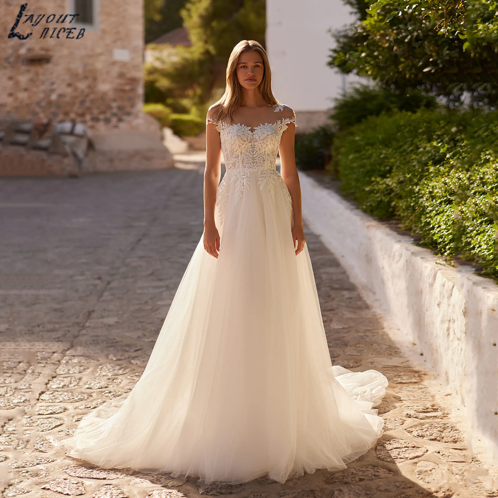 

Short Sleeves A-line Dresses For Bride 2025 O-neck Appliques Elegant Wedding Gowns Backless Buttons vestidos de novia Customized