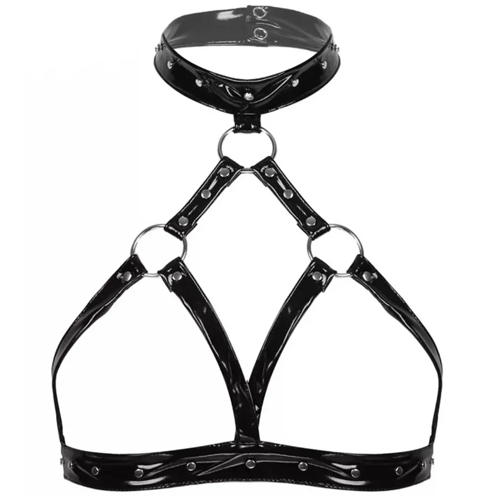 

Сексуальные женские повязки на шее с лямкой на шее, эротическое нижнее белье для груди и сосков, латексное кожаное нижнее белье без рукавов с уплотнительным кольцом и пряжкой, бюстгальтеры с открытой чашкой, топы