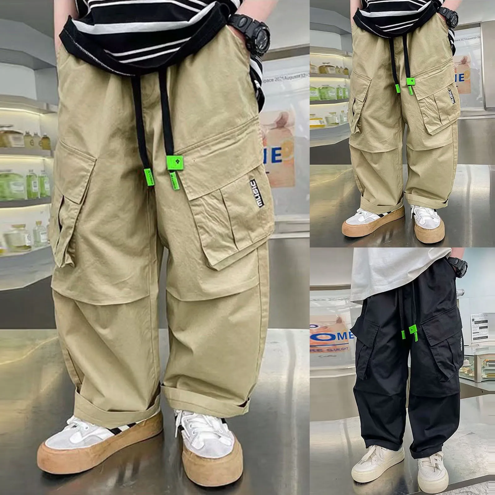 

New Boys Cargo Pants Straight-leg Wide-leg Casual Pants Trendy Streetwear For Spring Autumn Sizes Medium To Large Children Pants