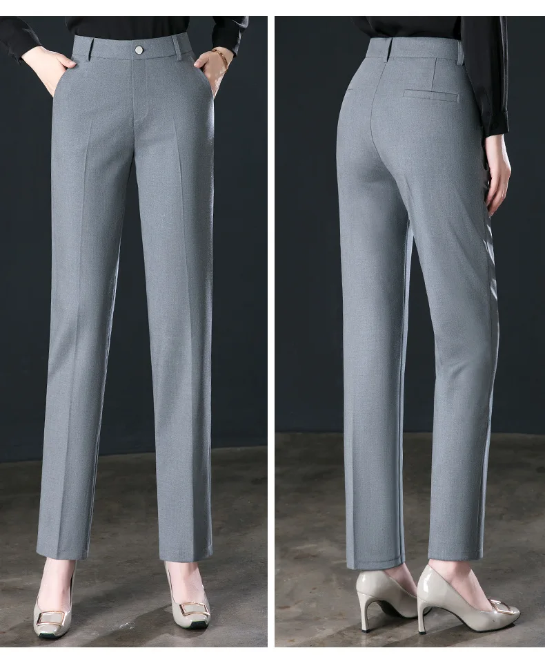 2025 Spring Fall Black Elegant Career Formal Suit Pants Women, Khaki Straight High Waist Loose Women's Work Trousers/cargo Pants