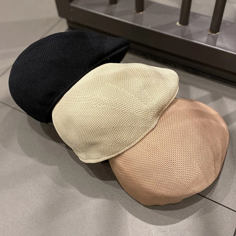 Summer knitted forward cap fashion wild breathable ladies peaked caps spring and autumn new solid color street beret visor hat