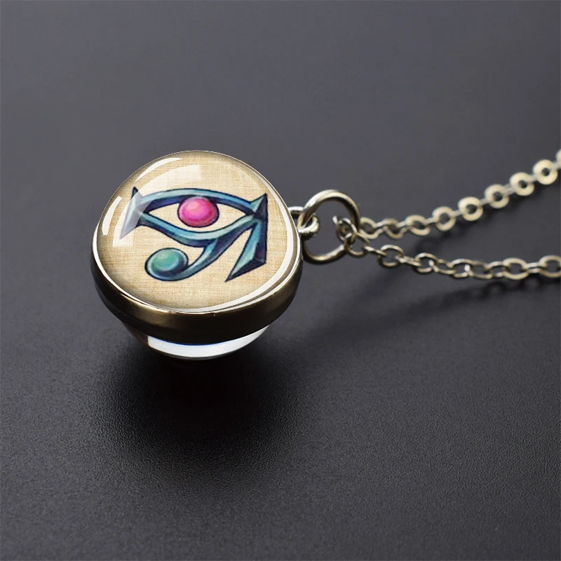 Egyptian Ankh Necklace Ancient Egypt Anubis Glass Ball Pendant Necklace Amulet Jewelry