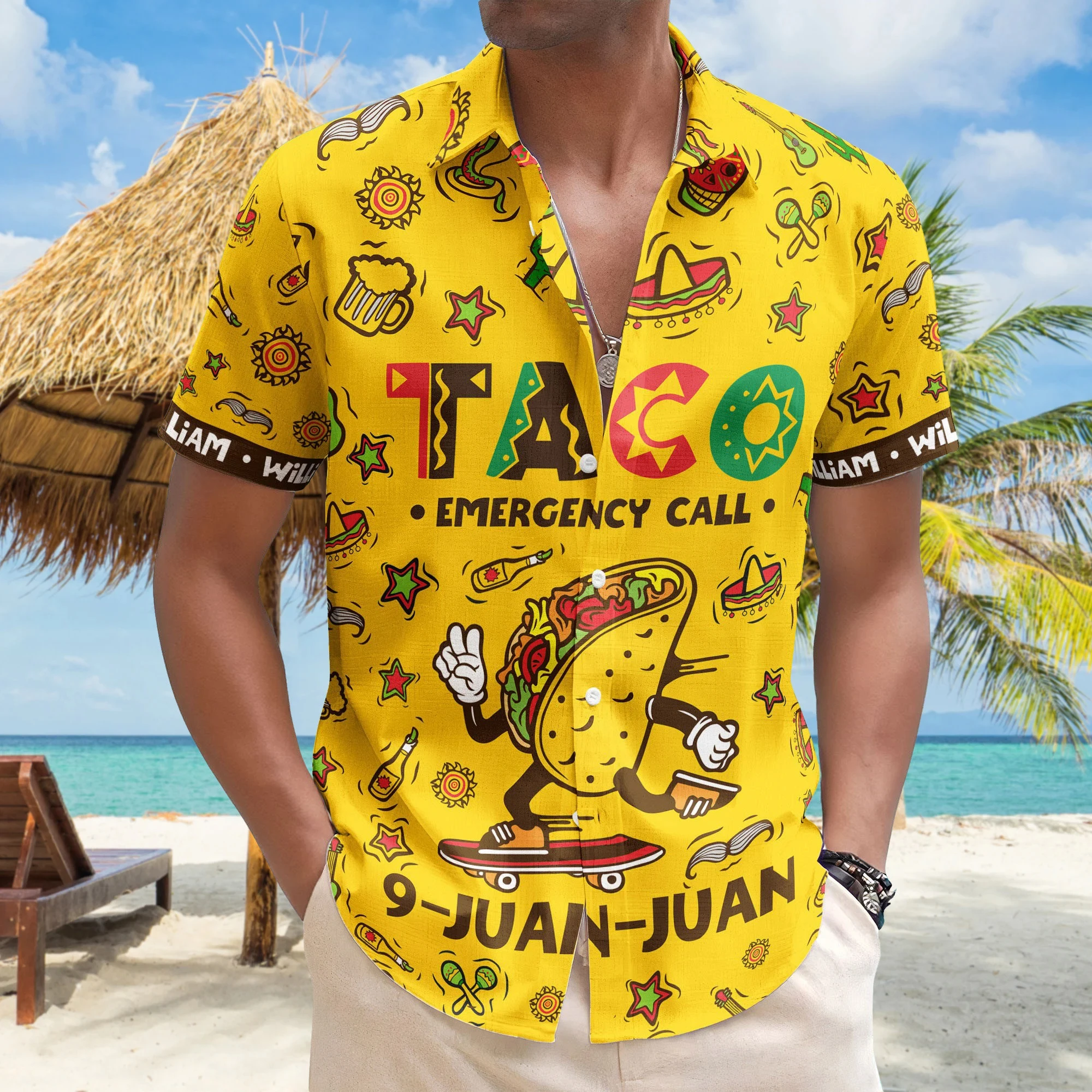 

Colorful Taco Cartoon Hawaiian Shirt Mens Summer Short Sleeve Button Down Aloha Beach Shirt 9-Juan-Juan Mexican Fiesta
