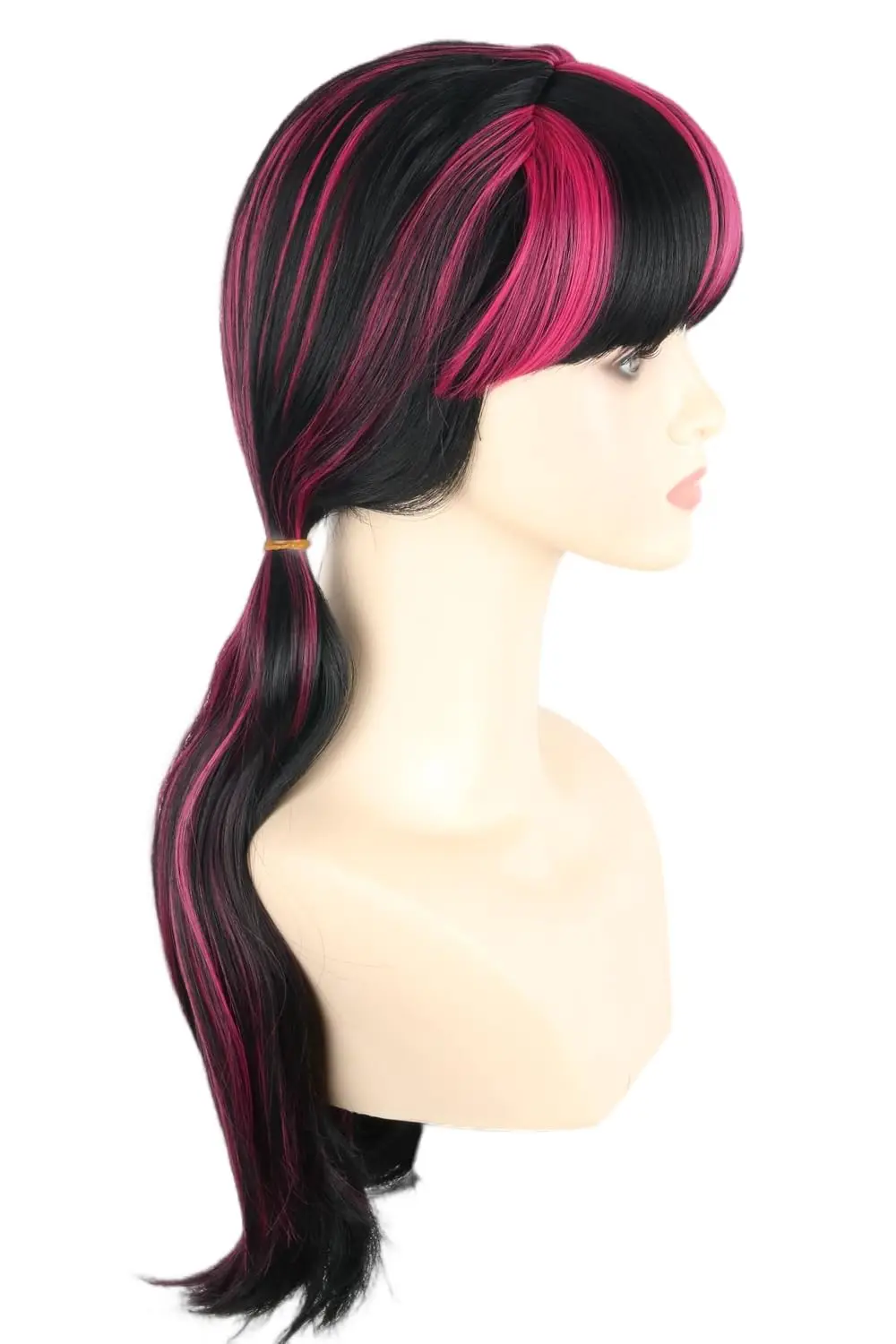 Black/Pink Long Straight Pigtail Wig with Bangs Gothic Vampire Wig | Halloween Party Cosplay Costume Wigs - view 3