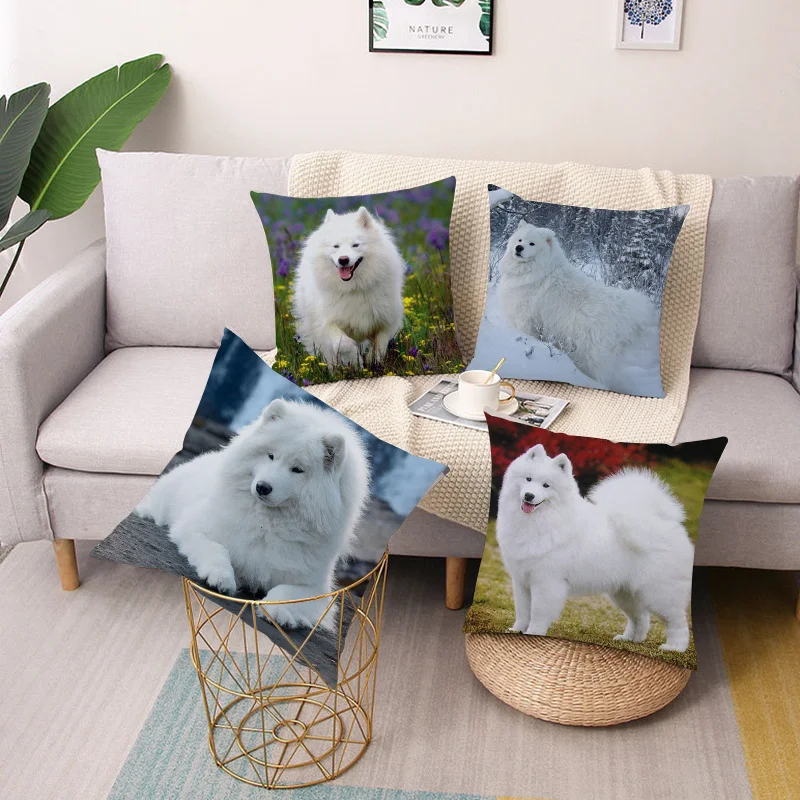 

Cute white dog pattern polyester printing square pillow cushion cover car sofa pillowcase simple home decoration ornaments