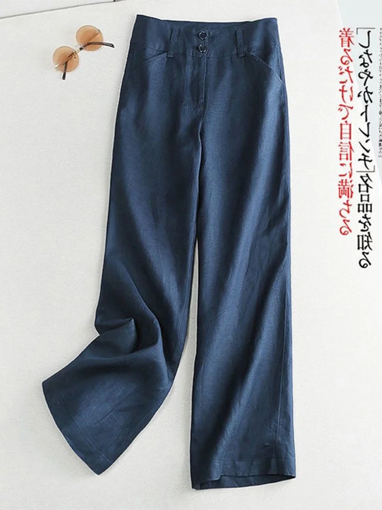 Pantaloni a gamba larga in lino sciolto a vita alta Pantaloni lunghi dimagranti a vita alta casual in lino di cotone sottile Faion Summer da donna