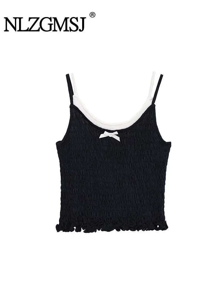 

2025 Summer New Elegant Tops Fashion Crop Top Woman Sleeveless Pleated Effect Short Tops For Women Sexy Party Tops