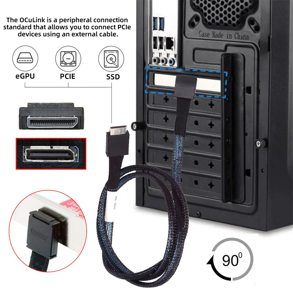 Imagem -05 - Zihan-cabo Ativo de Dados para Gpu Ssd Esquerda para Baixo Angular 90 Graus Oculink Pcie 4.0 Pci-express Sff8611 4i a Sff9611 50cm