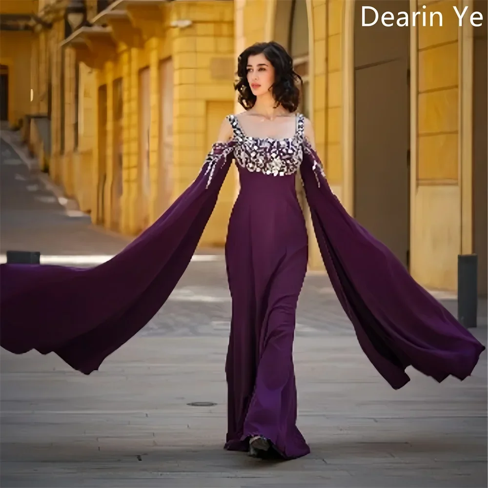 Customized Saudi Arabia Dearin Shoulder Girdle A-line Floor Length Skirts Sequin Draped Beading Bespoke Occasion Dresses Prom Dr