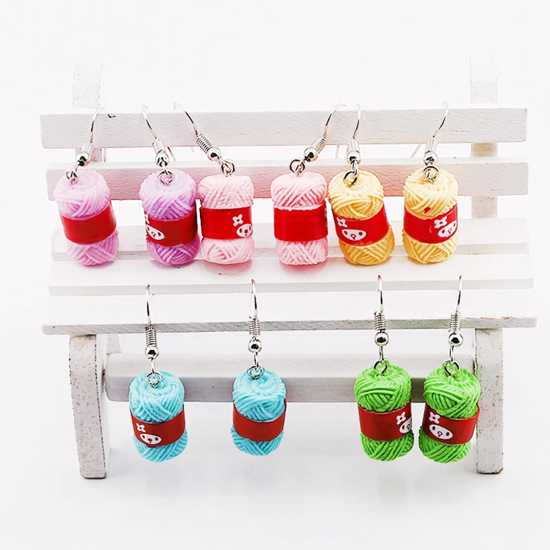 Resin 3D Knitting Wool Ball Drop Earrings For Women Creative Funny Lovey Colored Simulation Ball Of Yarn Pendant Eardrop Jewelry