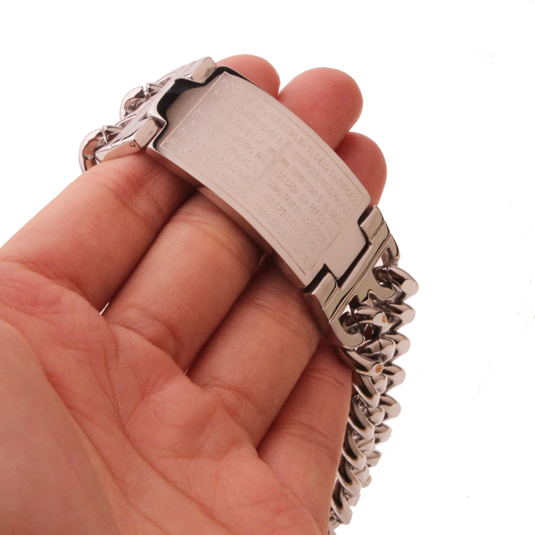 Charming Mens Bible Cross ID Bracelet 316L Stainless Steel Silver color Polishing Bracelet For Men Wholesale 8.85\