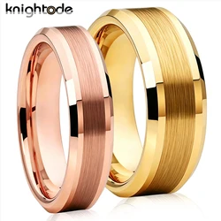 High Quality 6mm 8mm MinimalistWedding Band Tungsten Carbide Engagement Ring with Center Brushed Bevel Edges And Polished Finish