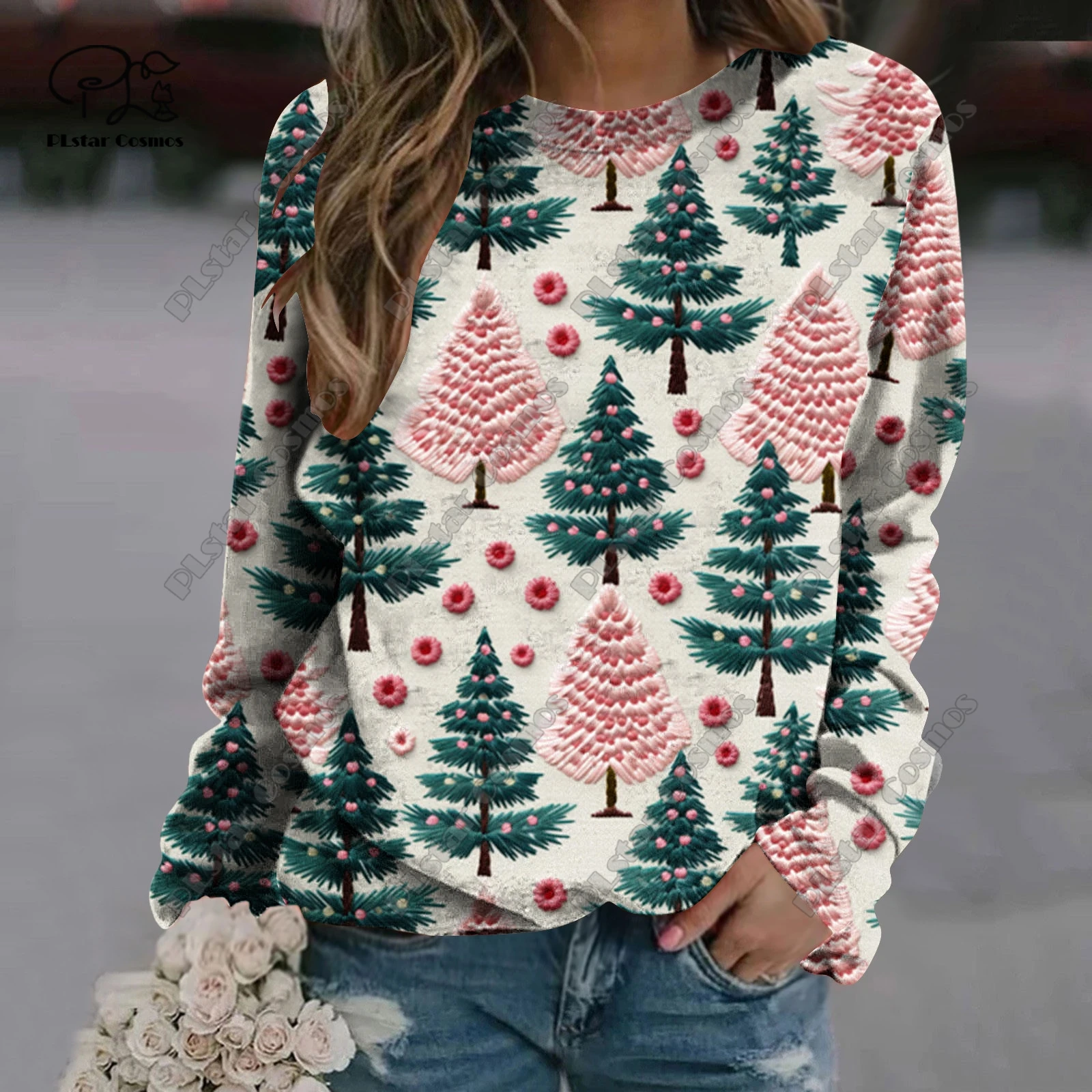 

PLstar Cosmos 3D printed Christmas series pattern printed women's round neck long-sleeved sweatshirt casual top new style S-1