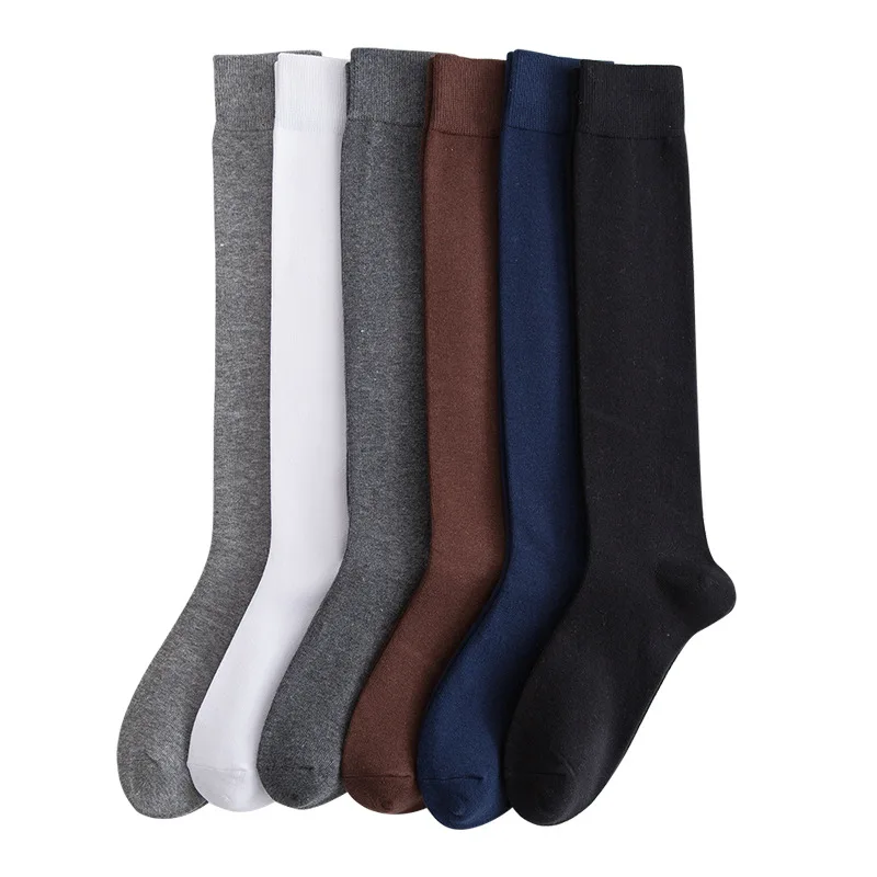 Men\'s High Socks Casual Solid Color Long Socks for Men Socks Cotton White Black Compression Stockings