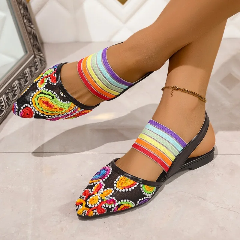 

Fashion Roman Sandals Top Quality Womens Sandal Casual Lace Flat Fashion Embroidered Muller Shoes Designer High Heel