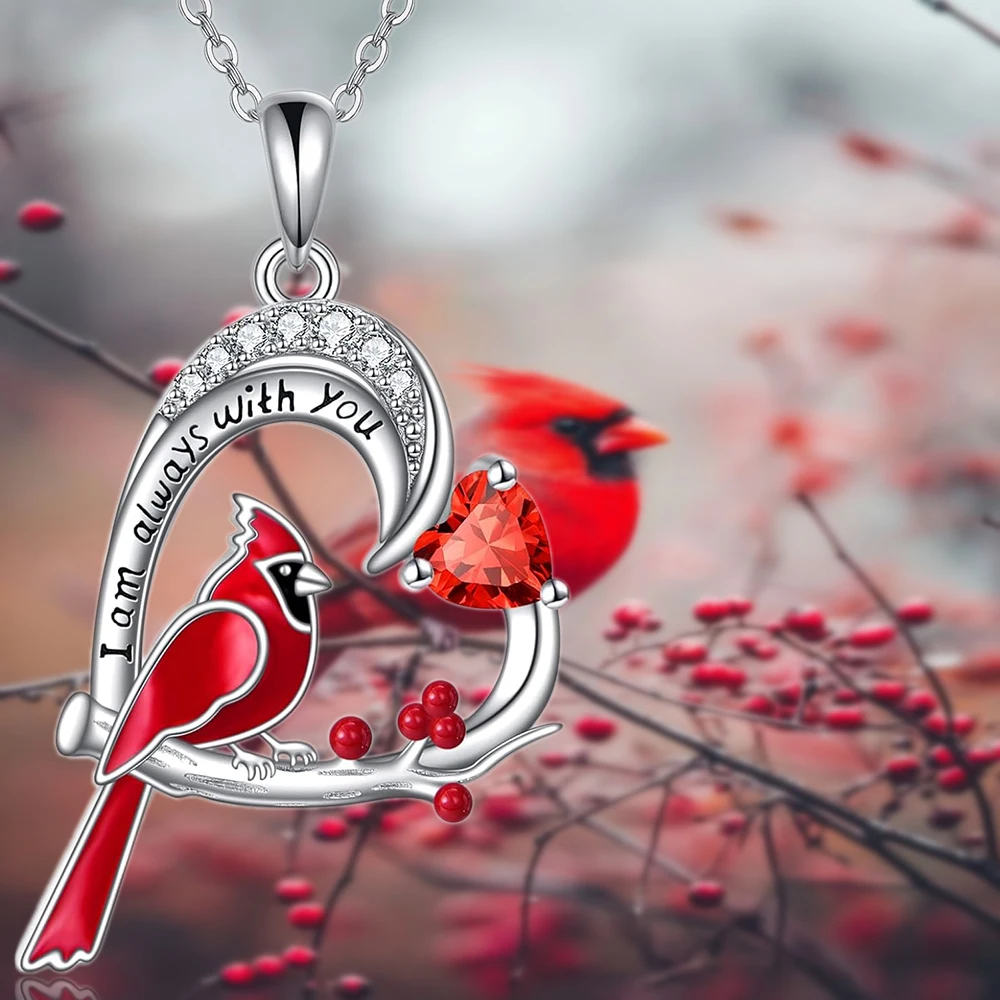 1Pc Exquisite Red Crystal Cardinal Bird Necklace for Women Fashion Female Blessing Lucky Jewelry Perfect Holiday Gift for Anyone