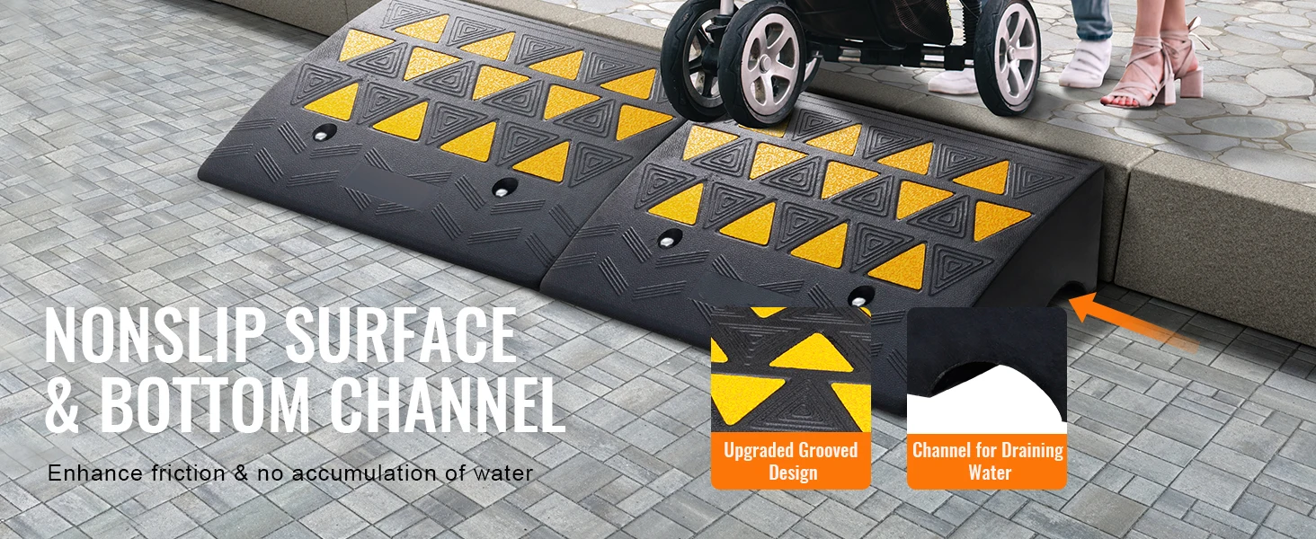 SucceBuy 1/2 Pack Rubber Curb Ramp Threshold Driveway Ramps with Stable Grid Structure for Car Wheelchairs Motorcycles Bikes