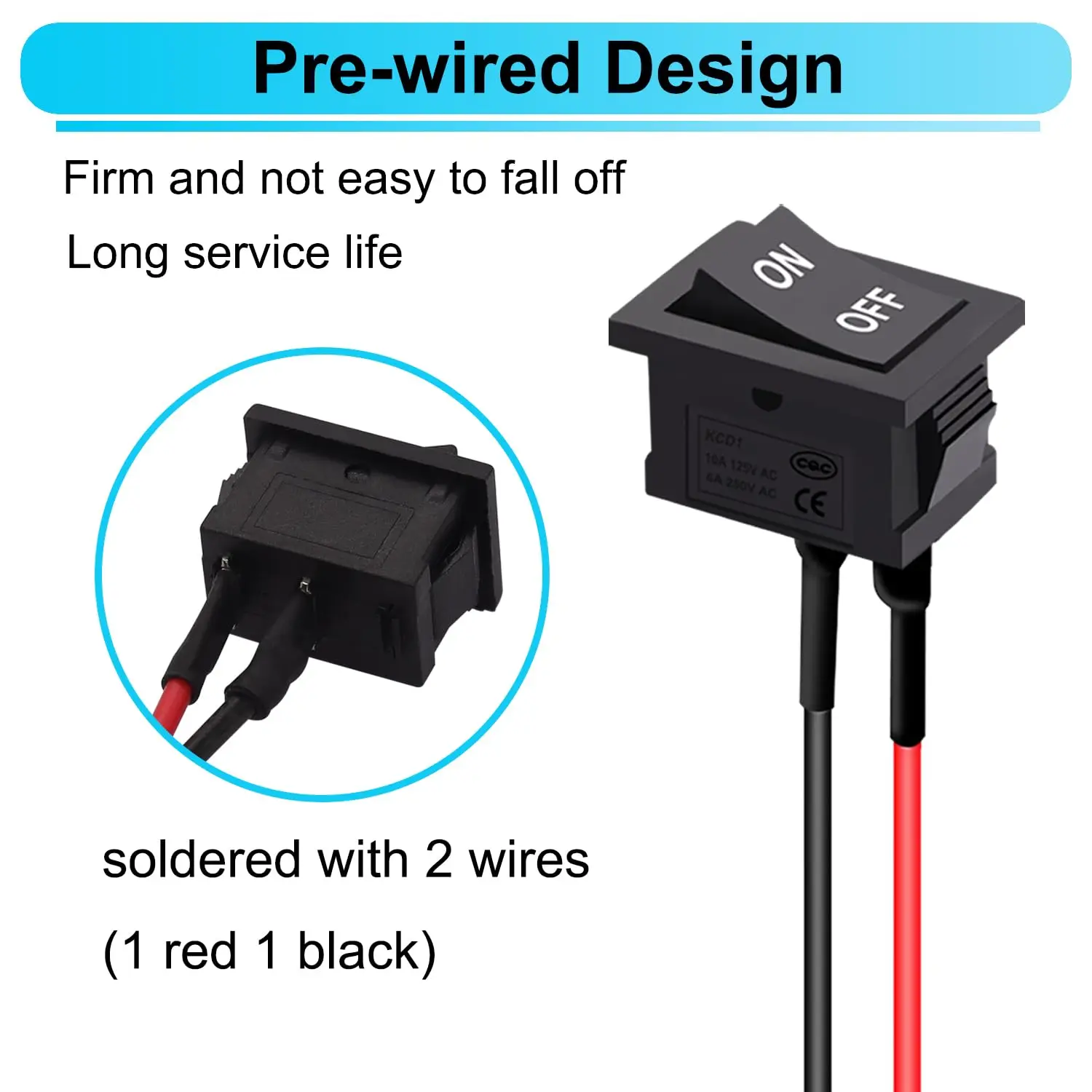 5 قطعة مفتاح الروك الإغلاق تشغيل/إيقاف 2 دبوس 2 موقف SPST سيارة السيارات قارب مربع الروك تبديل التبديل مع قبل السلكية التيار المتناوب 10A/125 فولت 6A #3