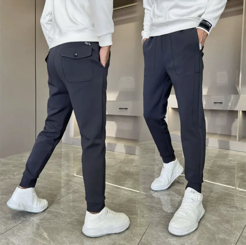 

Spring New Sle Men's Slim Fit Casual Pants Faionable Trendy Simple All-Match Slightly Elastic Color Sports Sweatpants