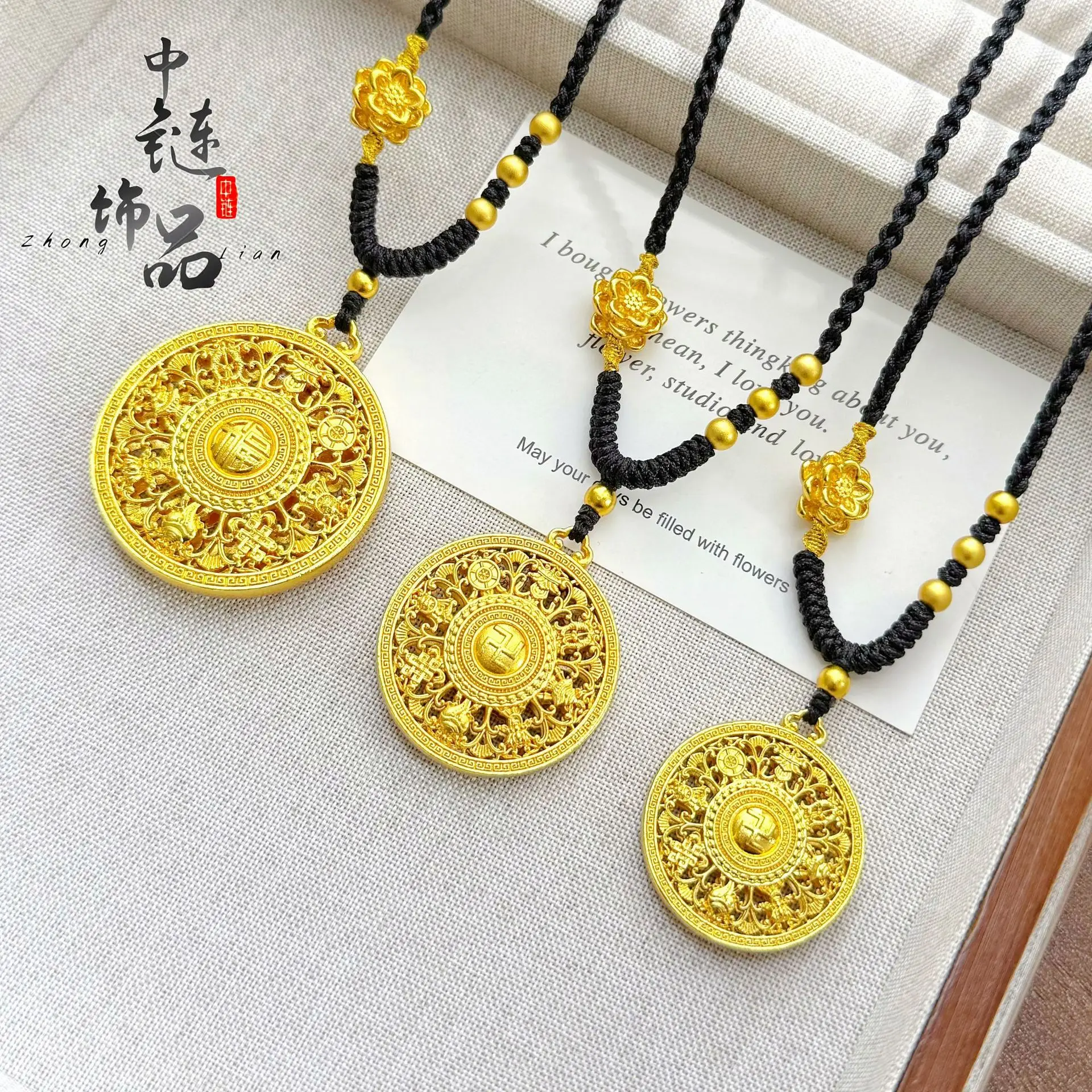 9999 gold swastika fortune eight treasure compass pendant fortune compass pendant wholesale