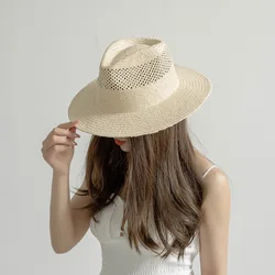 USPOP New Fashion Casual Hand-woven Hat Crown Hollow Wide Brim Straw Hat for Women Spring Summer Sun Hats