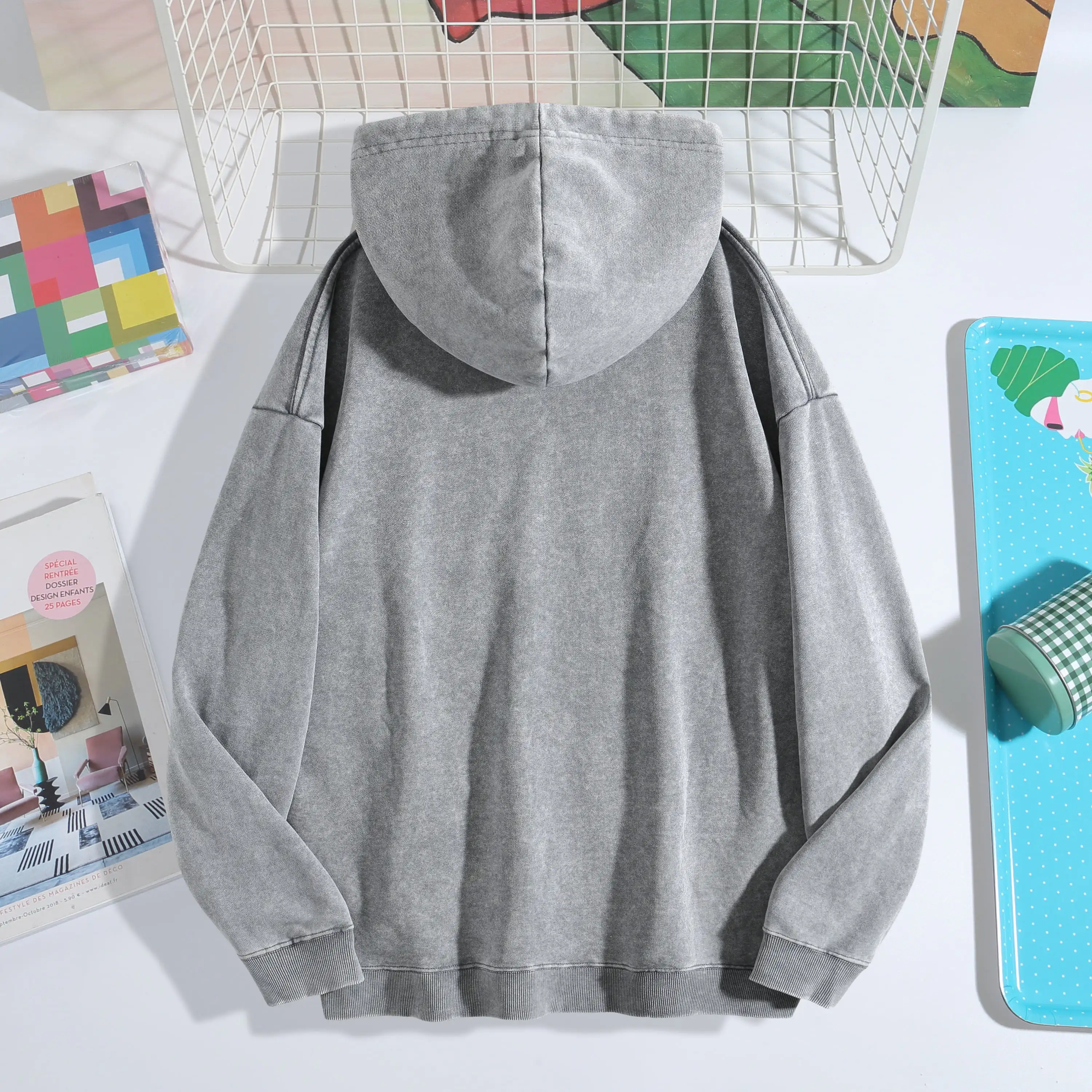 كومو ريترو غسلها نمط مقنعين البلوز للجنسين نمط رياضي غير رسمي مصنوع من القطن الخالص نمط الشارع 400G #2