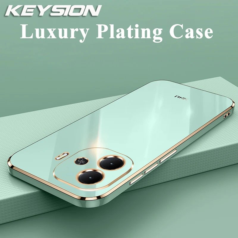 KEYSION Luxury Plating Case for IQOO Z9 5G Z9 Turbo Z9X Soft TPU Silicone Square Shockproof Phone Back Cover for IQOO Z9X 5G Z9