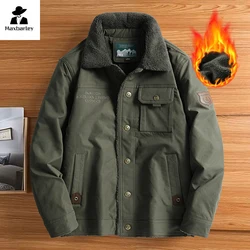 Motorcycle Pocket Jacket Men's Fashionable Plus Size Fleece Lining Thickened Work Coat Men's Fur Collar Windproof Winter Parkas