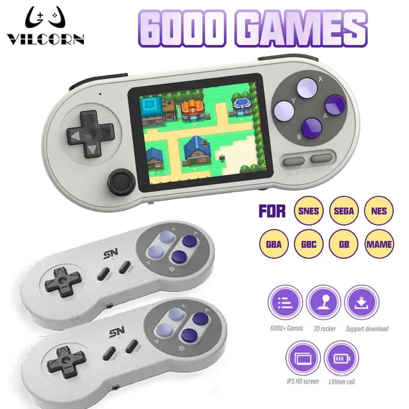 SF2000 Portable Handheld Game Console 3 Inch IPS Retro Video Game Player Built-in 6000 Games For SFC FC GBA Kid Gift AV Output