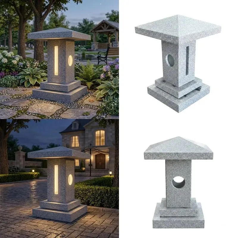 Traditional American Style G603 Grey Granite Stone Lantern for Garden Landscaping Outdoor Decor