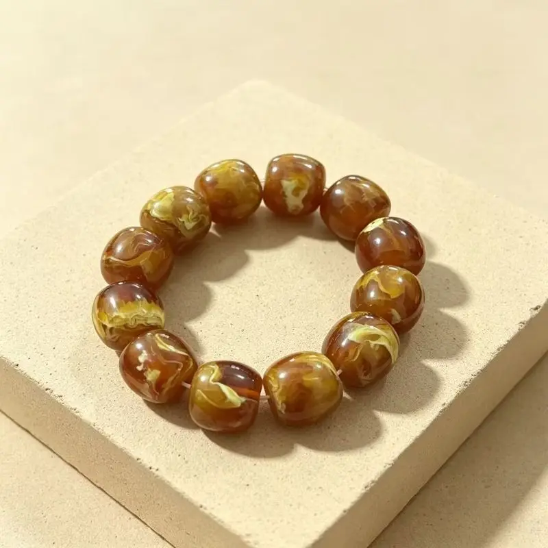 Classic Retro Ethnic Style Old Bead Wax Single Ring Bracelet.