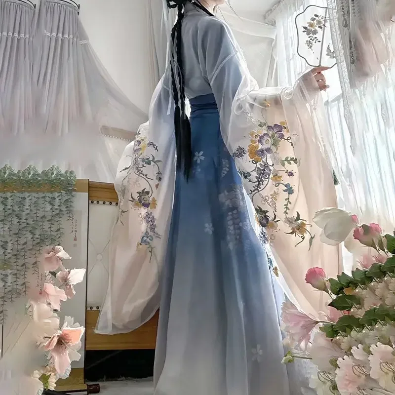 

Chinese Hanfu Dress Women Party Outfit Ancient Embroidery Blue&Green Hanfu Dress Chinese Vintage Costume Hanfu Sets