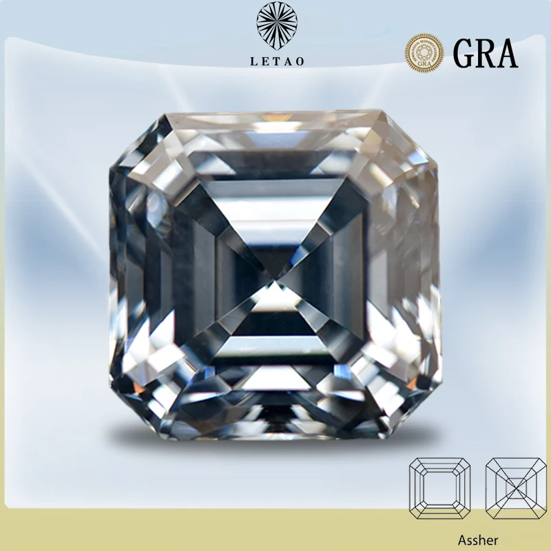 

Moissanite Stone Gray Color Asscher Cut Lab Grown Moissanite Jewelry Pass Diamond Tester with GRA Certificate