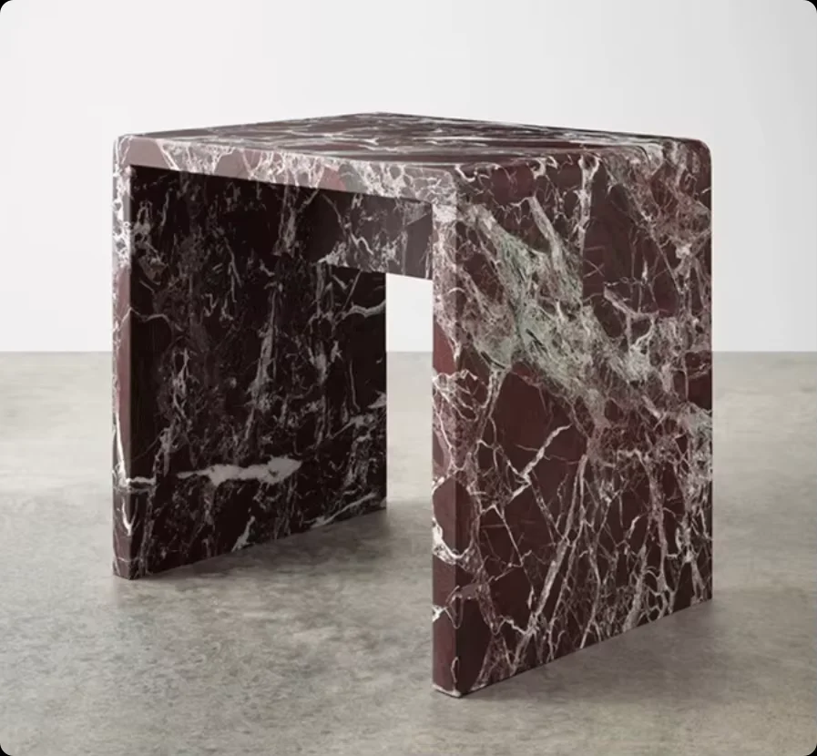 Premium Home Furniture Natural Marble Violet-Red Stool Long-Lasting Handmade Customizable Durable Furniture for Home Decor