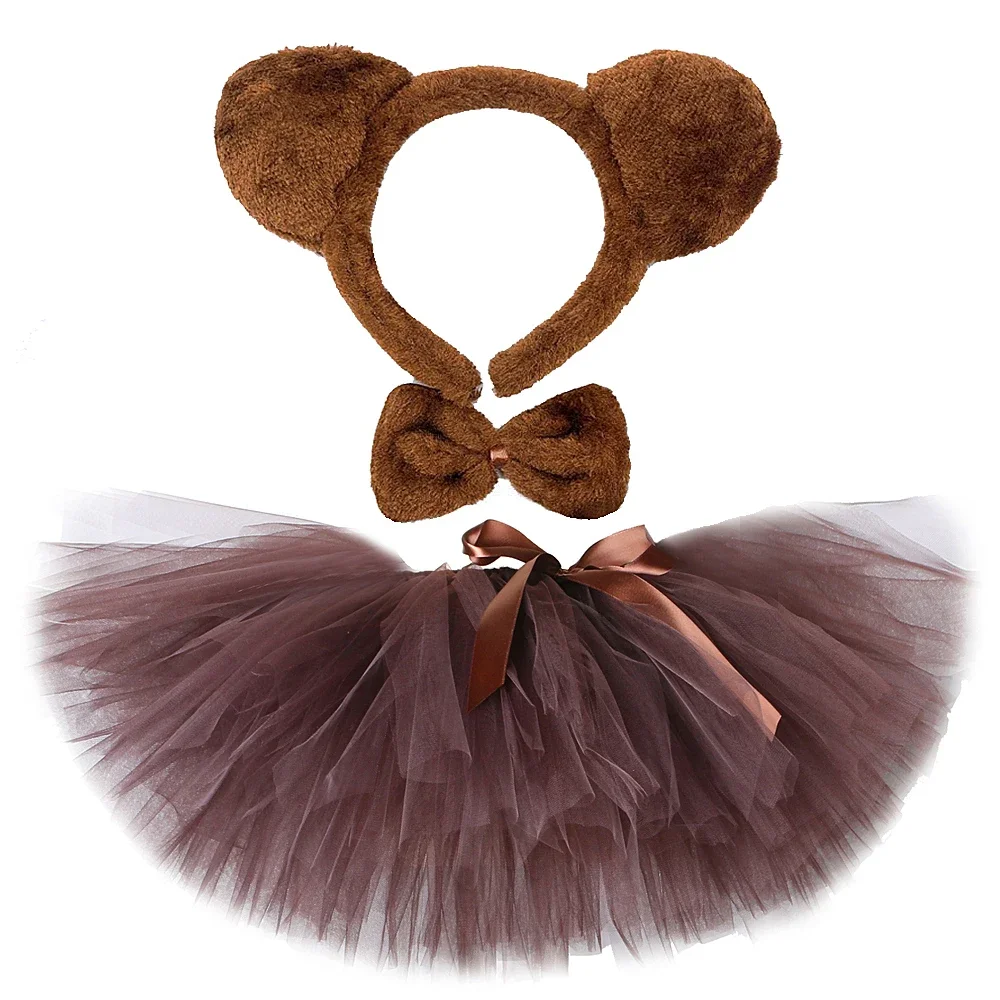 Children Animal Skirts Brown Bear Tutu Skirt Outfit for Baby Girls Christmas Halloween Costumes Girl Birthday Dance Tutus 0-14Y