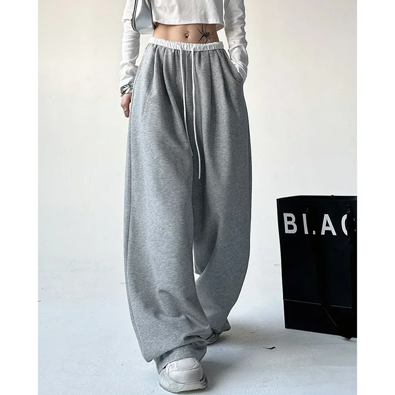 2025 Streetwear Pants Lady High Waist Slacks Women Chic Fashion Patchwork Trousers Girls Korean Casual Wide Leg Sweatpants