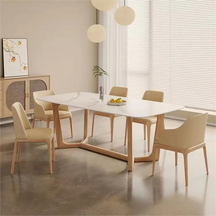 Simple Solid Wood Table Leg Rock Slab Tabletop for Home Modern Whale Shape Family Living Room Dining Table