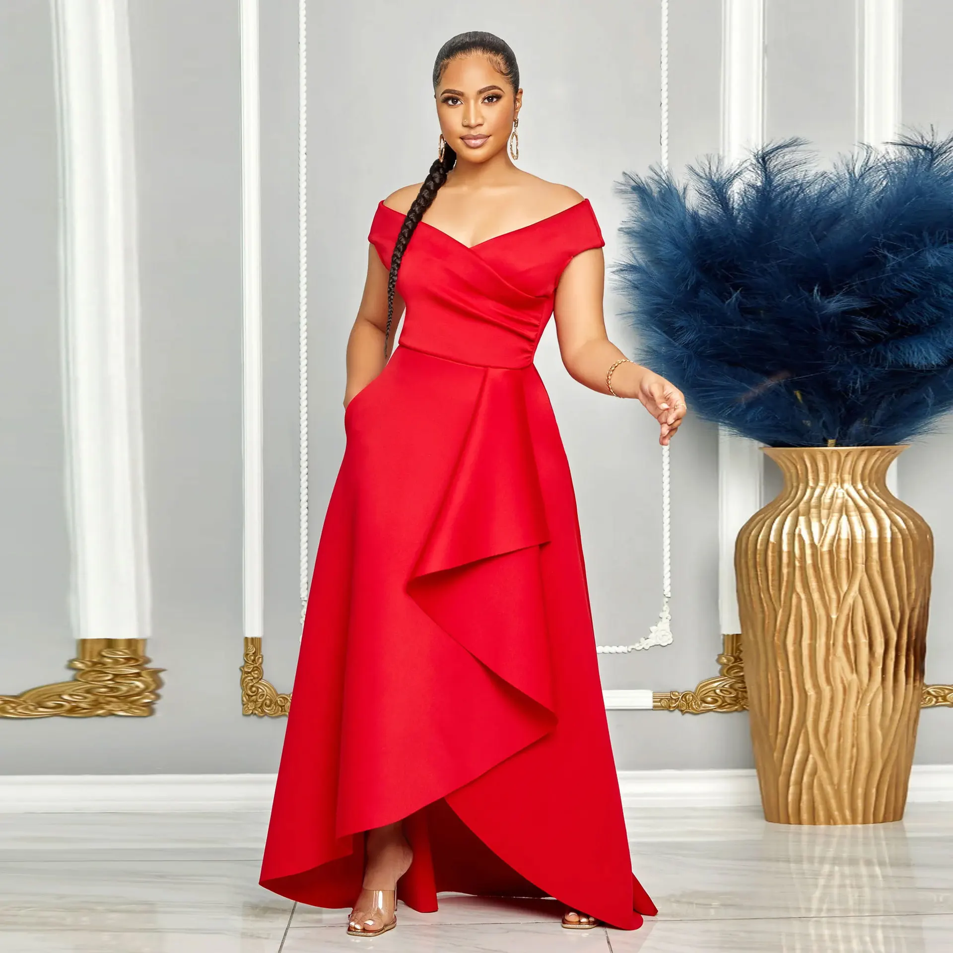 

Sexy Slim Fit One oulder Svel Long Dr with Large Skirt Hem 3XL Cross Border New Sle Summer Women's Dr