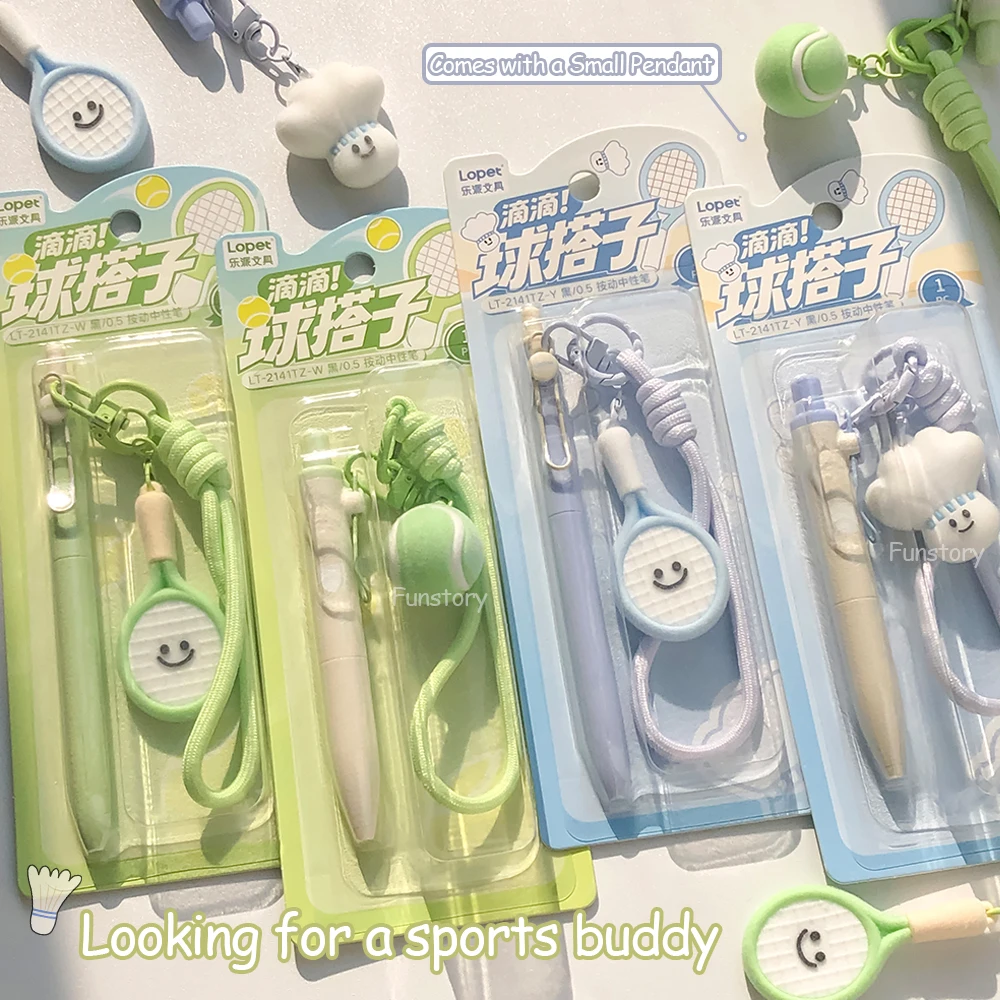 

1 Stylish Sporty Lanyard Attachment Gel Pen 0.5mm Fun Badminton Quick-Dry Pen Innovative Tennis Pocket Gel Pen for School and Of