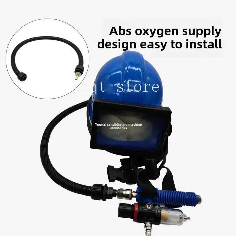 

Sandblasting oxygen supply safety protective helmet blue glass sandblasting protective helmet