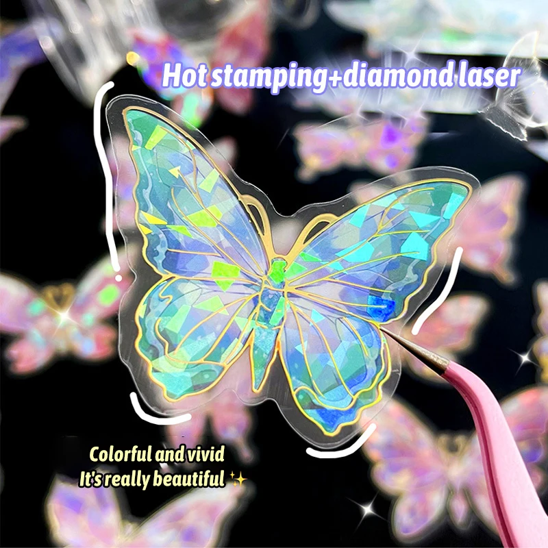 20 PCS/Pack laser Butterfly Stickers Creativity Exquisite Rose Stickers Ice Crystals Shiny DIY Retro Hand Made Decorative Decals