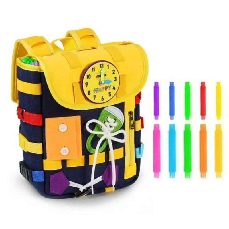 

Montessori Felt Backpack for Toddlers with Buckles Zippers Busy Board Sensory Toys Learning Activity Fine Motor Skills Travel