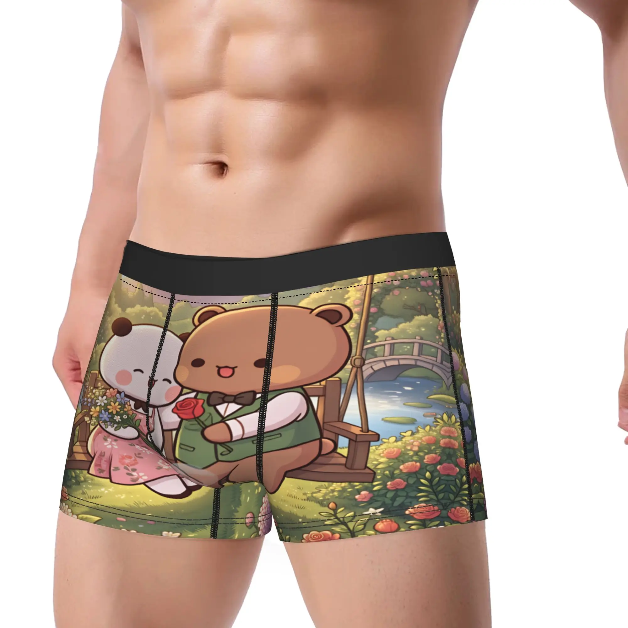 Panda Bears Bubu And Dudu Underwear  Man Underpants Pattern Elastic Boxer Shorts Trenky Shorts Briefs Plus Size