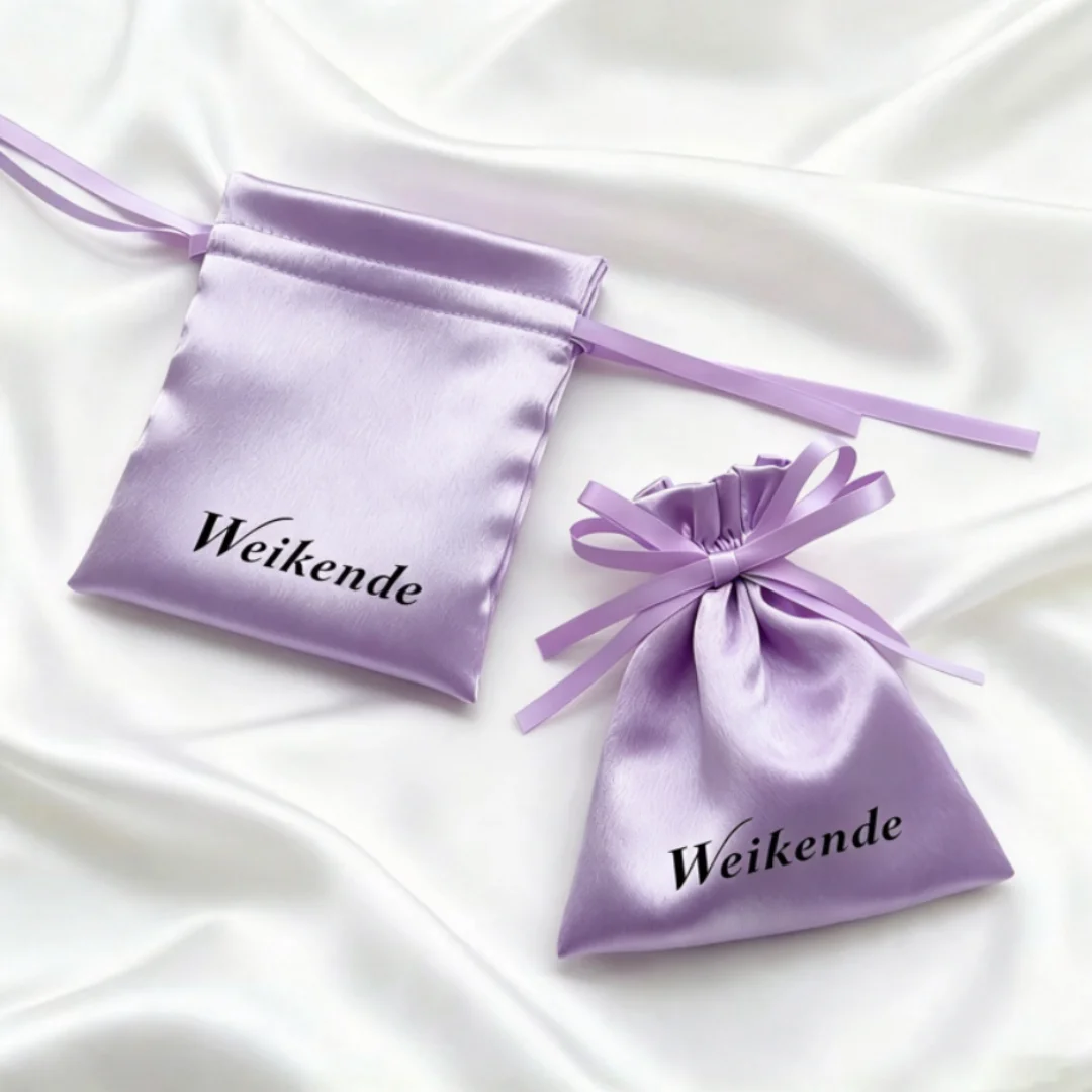 100Pcs Cute Custom Logo Satin Drawstring Pouches Jewelry Storage Bags Boutique Organizer for Candy Cosmetics Perfume Packaging