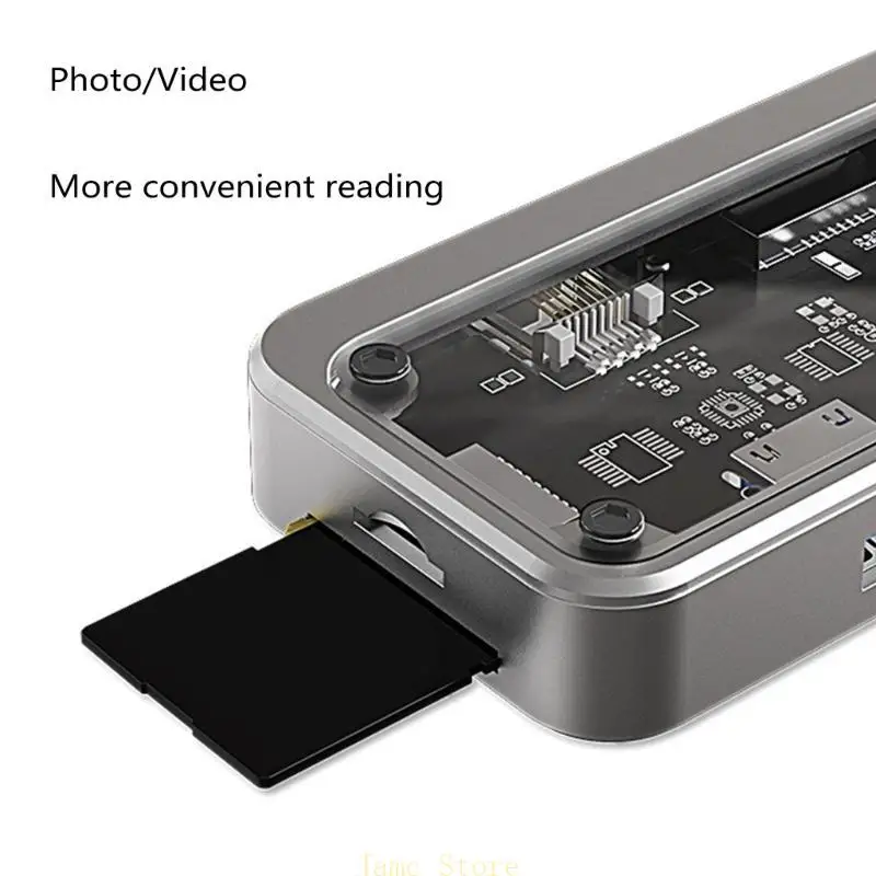 

LX0B Transparent Type-C Docking Station Hub 10 in 1 USB Aluminum USB C Adapter 10 Port Use Simultaneously for Computer