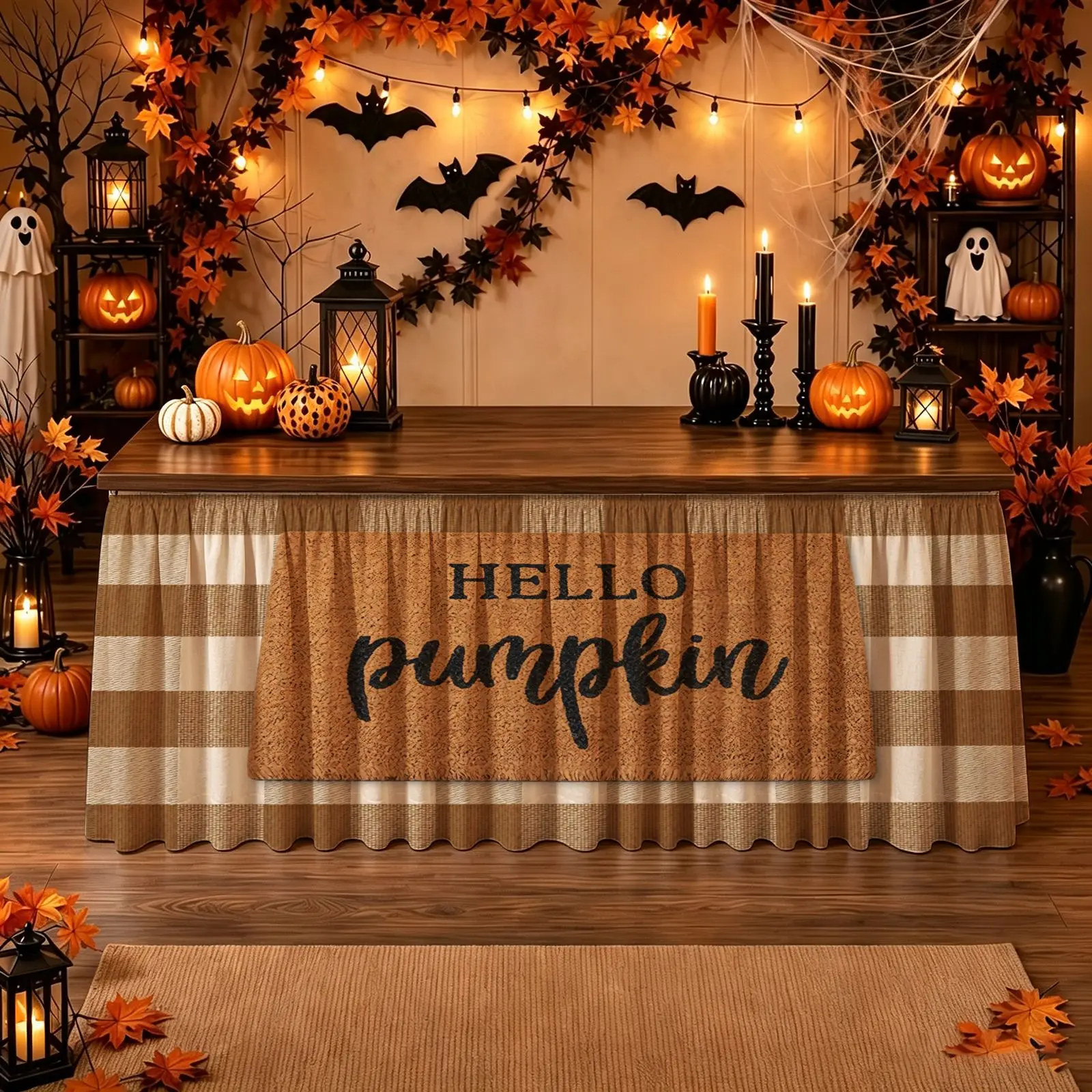 Halloween, Christmas, party horror table skirt set, with the words 