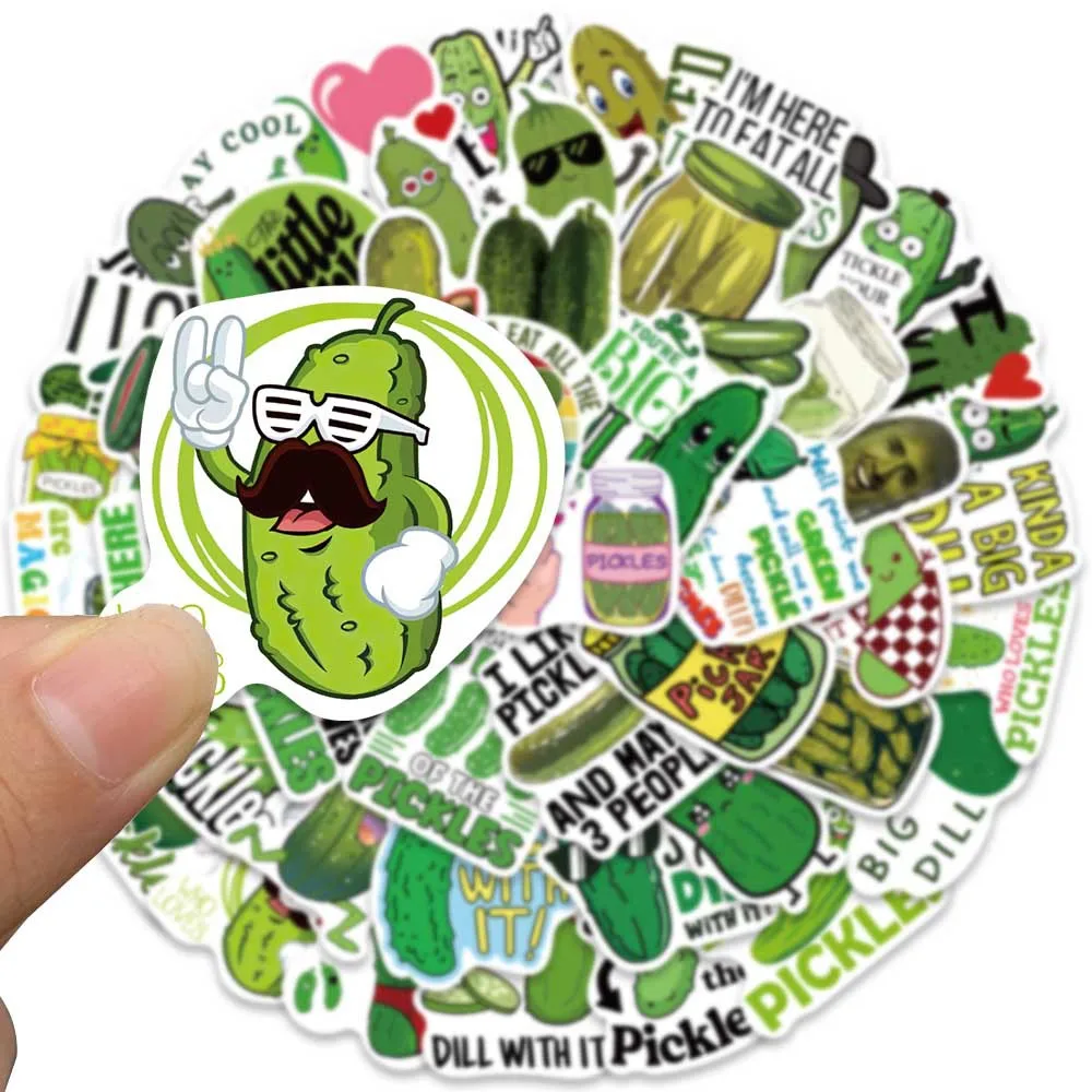 50/100Pcs INS Novelty Cartoon Cute Green Pickles Series Stickers PVC Waterproof Stickers Decals For Kids Boys Girls Toys Gifts