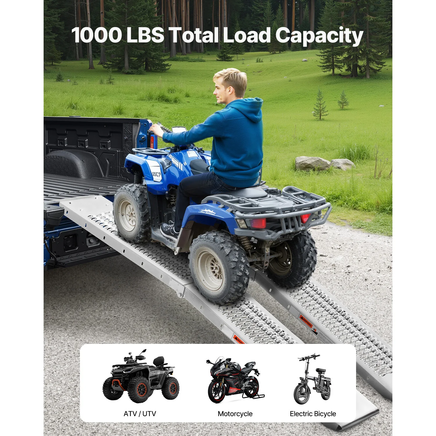 Steel Ramps, 1000 lbs, 2Pcs Heavy-duty Ramps with Wider Ramp Surface, Universal Stable Loading Ramp with Handles, UTV, Motorcycle, Electric Bicycle, etc., Compatible with ATV